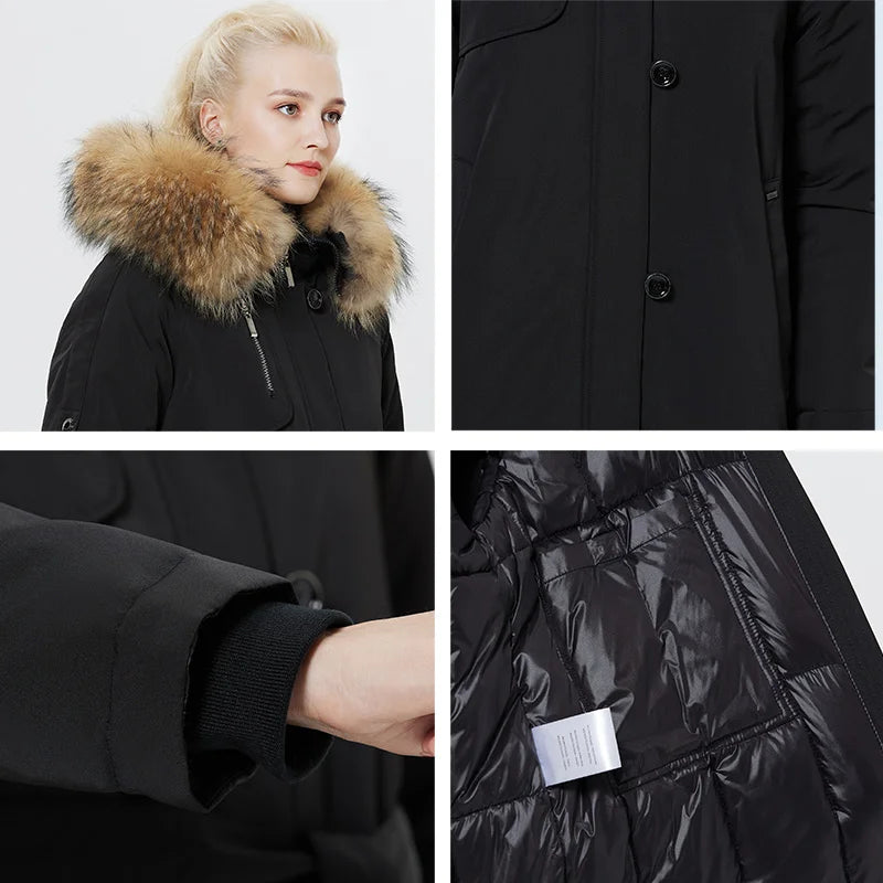 Cotton Windproof Parka Coat With Faux Fur Collar
