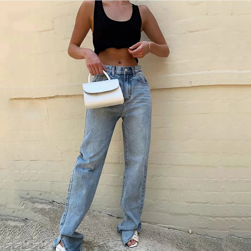 Washed Boyfriend Denim Jeans Women