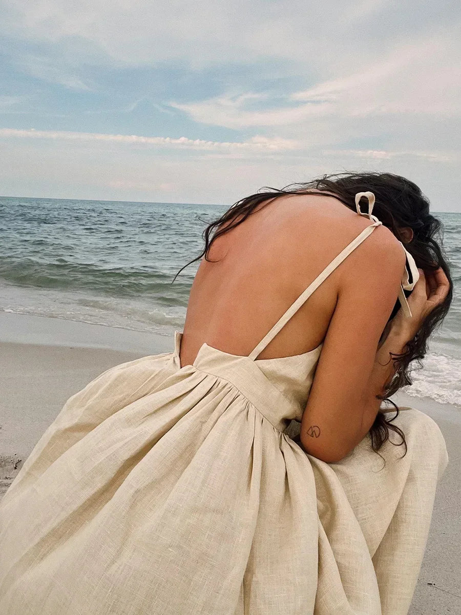 Strappy Open Back Cotton Dress