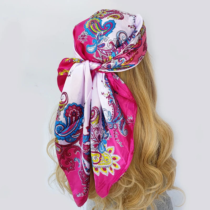Floral Print Square Scarf – Silk-Feel