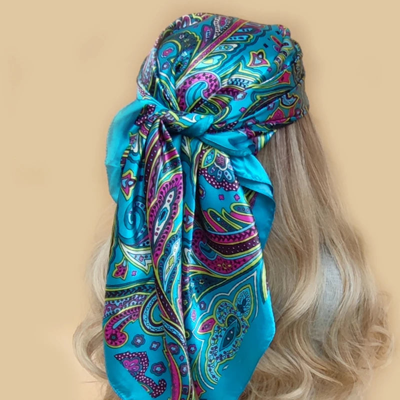 Colorful Silk-Feel Square Scarf