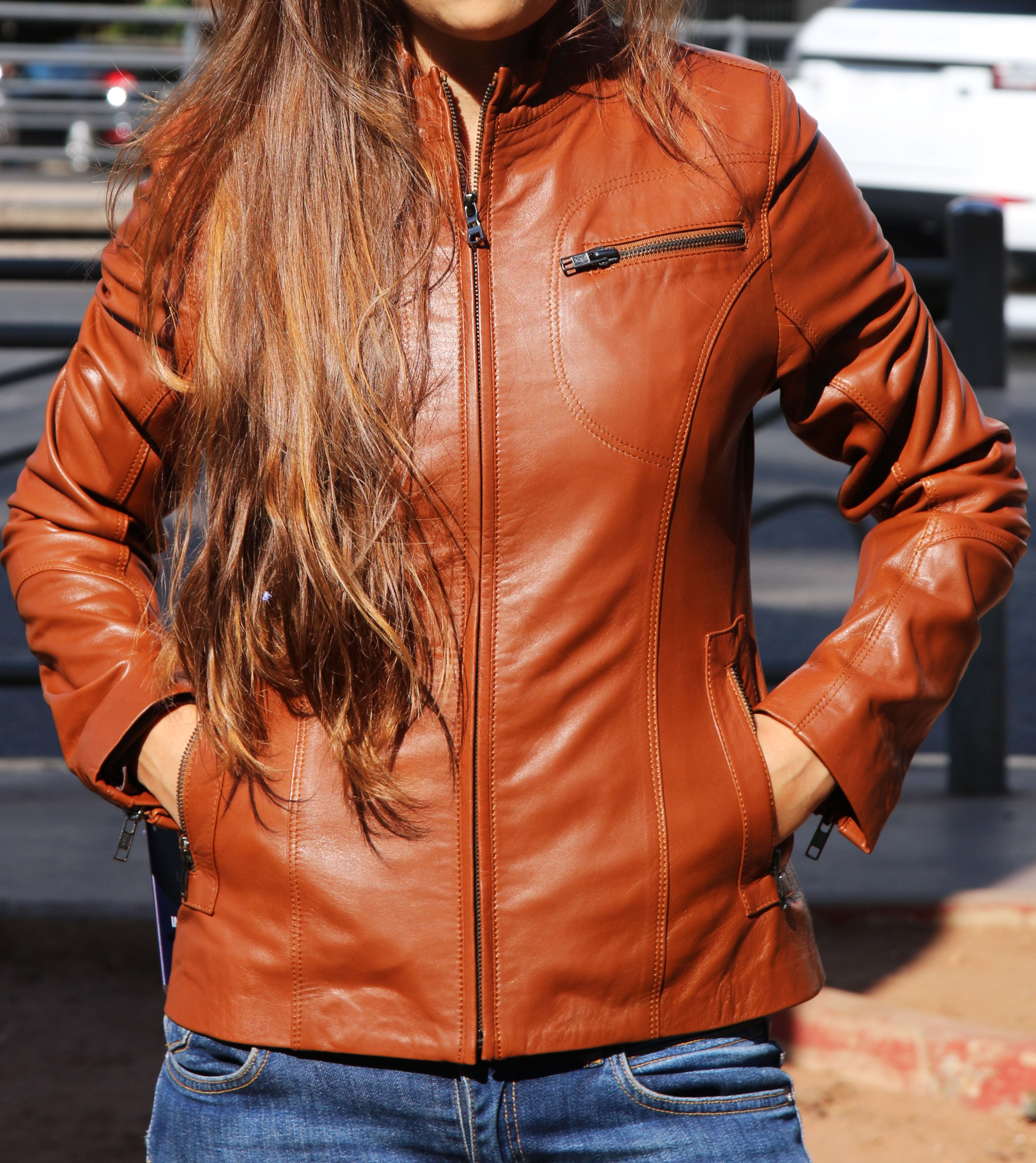 Genuine Leather Tan Jacket – Women