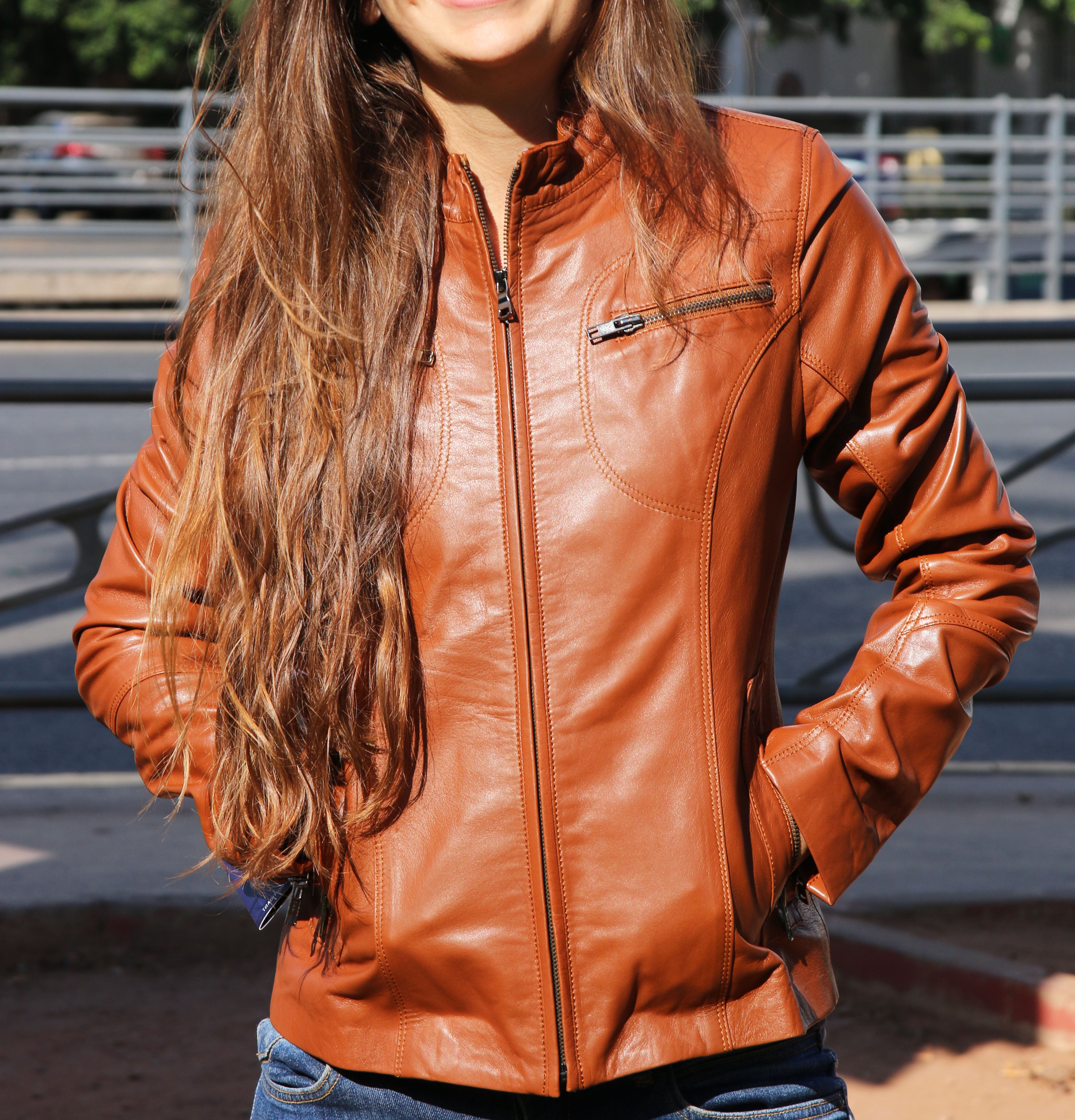 Genuine Leather Tan Jacket – Women