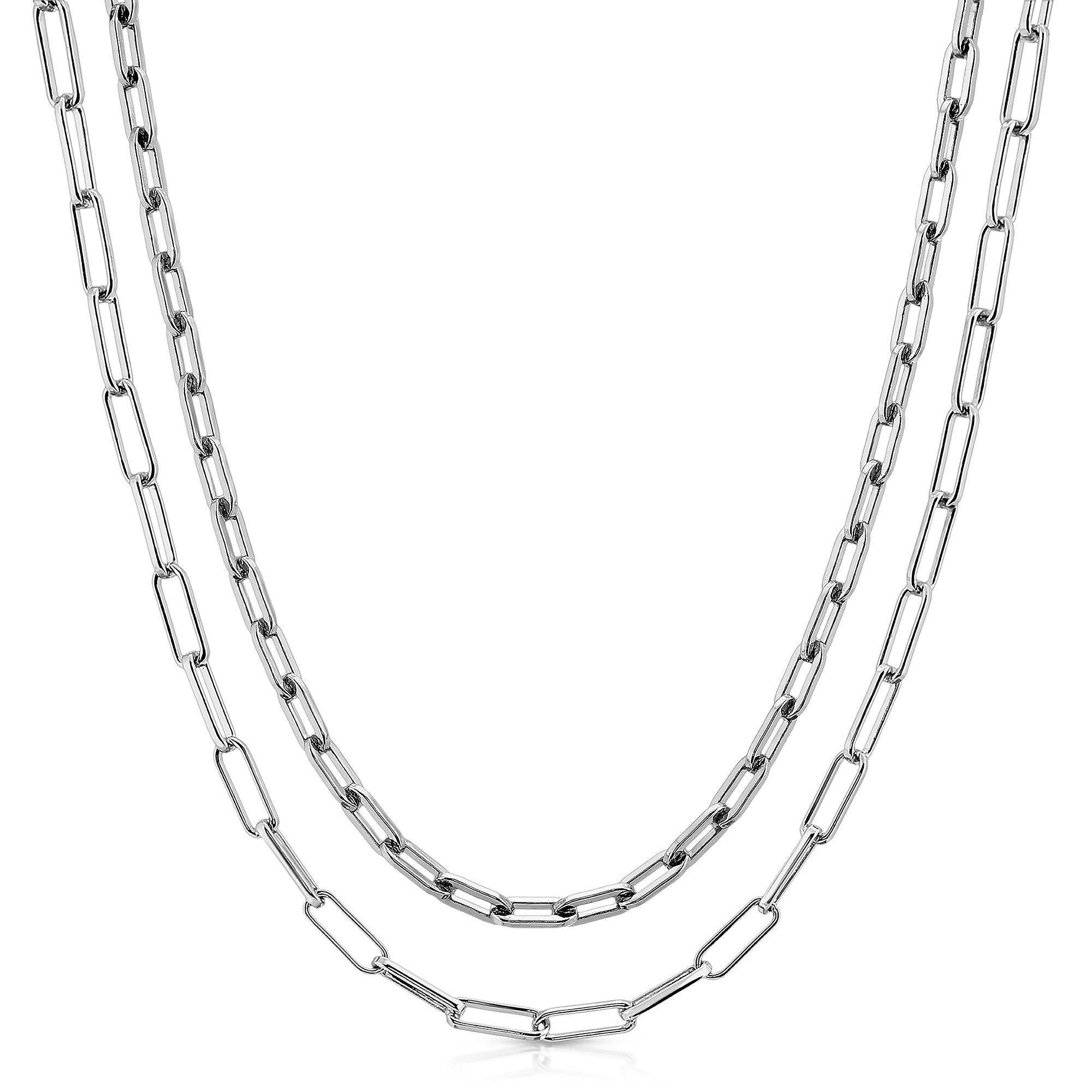 Silver Double Medium & Elongated Link Chain Necklace by Eklexic