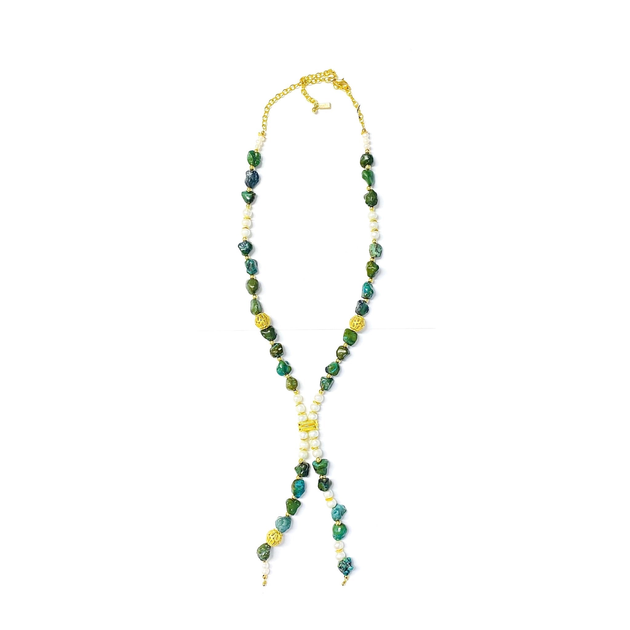 Pearl & Green Long Necklace