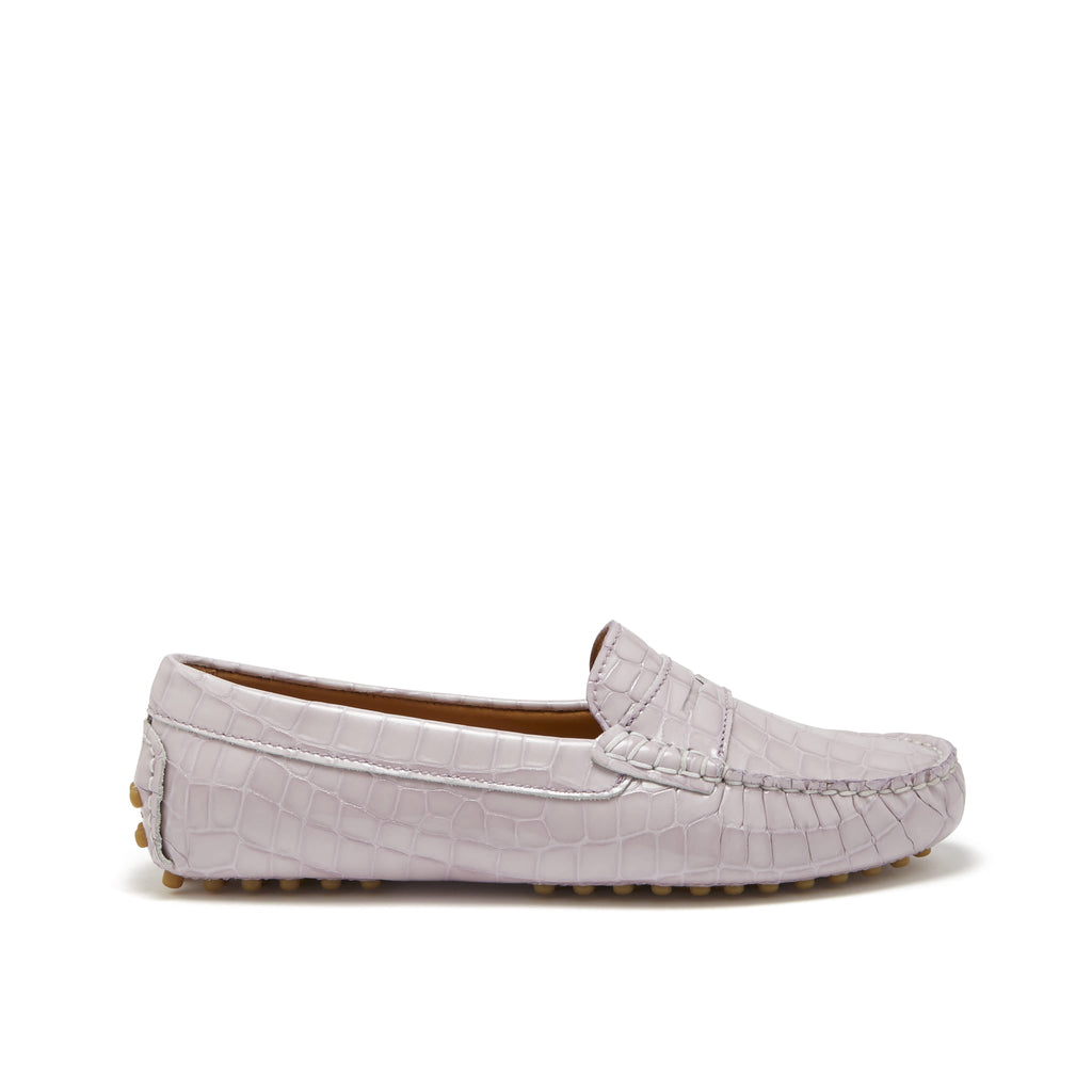 Penny Driving Loafers - Lilac Croc Print Patent Leather