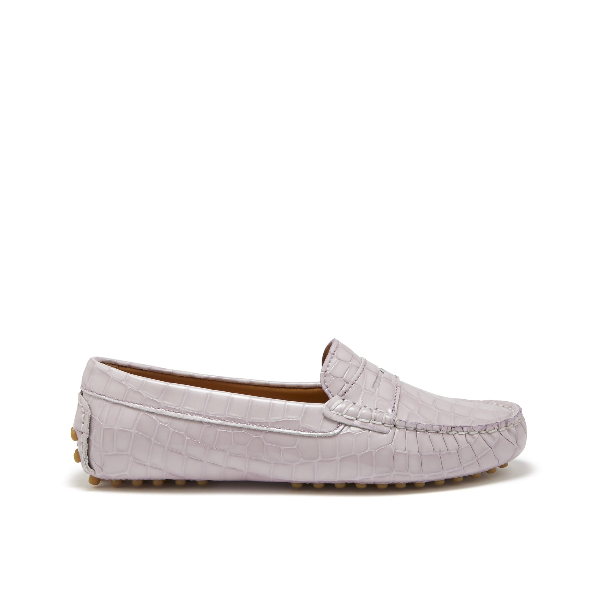 Penny Driving Loafers - Lilac Croc Print Patent Leather