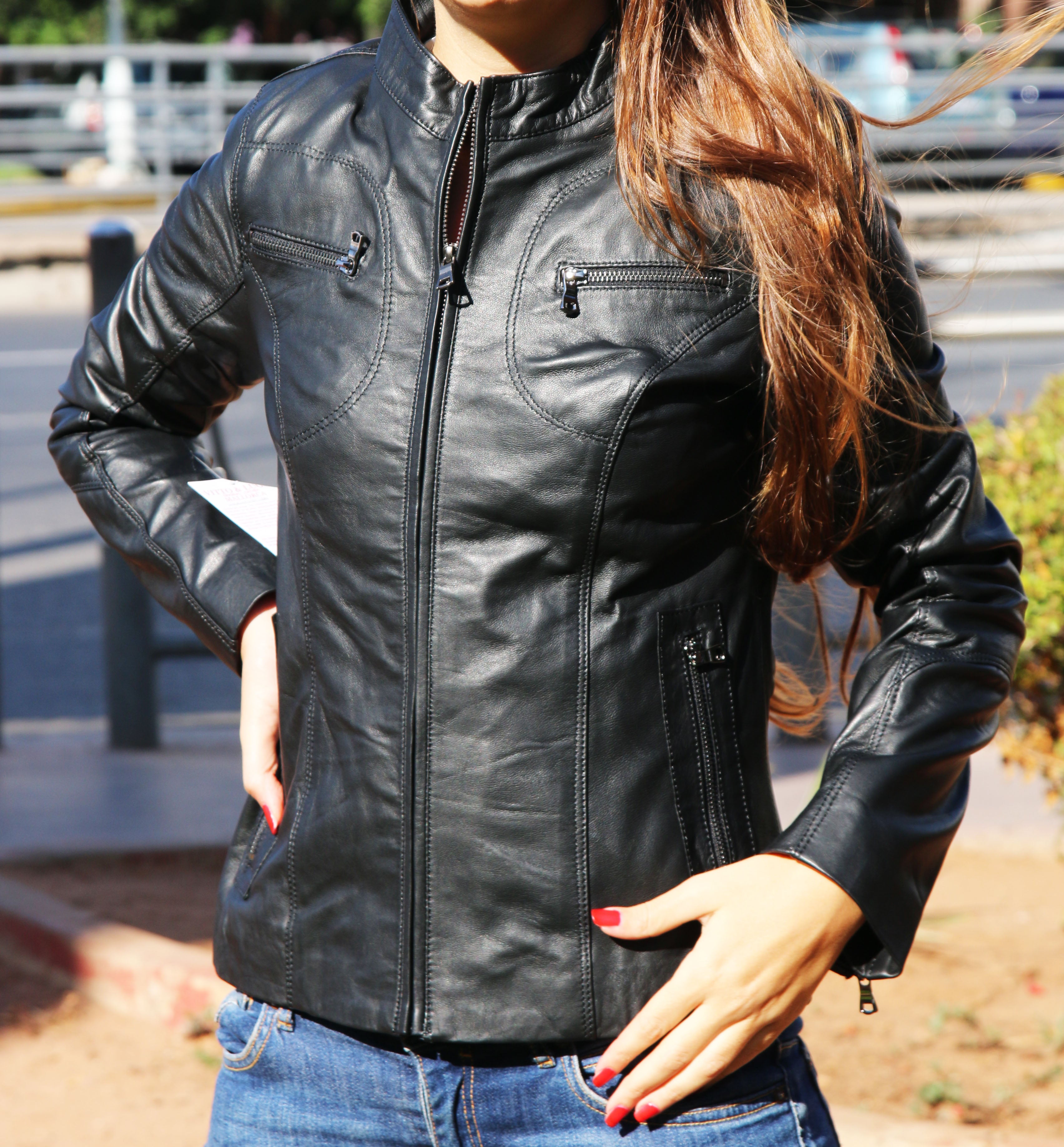 Leather Jacket for Women – Genuine Lamb Leather (Black)