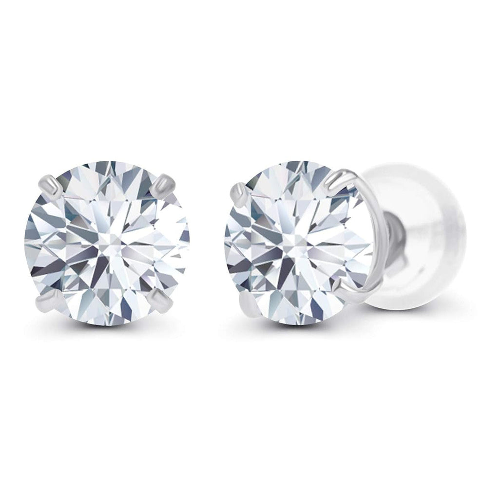 Moissanite Round Stud Earrings in 14K White Gold