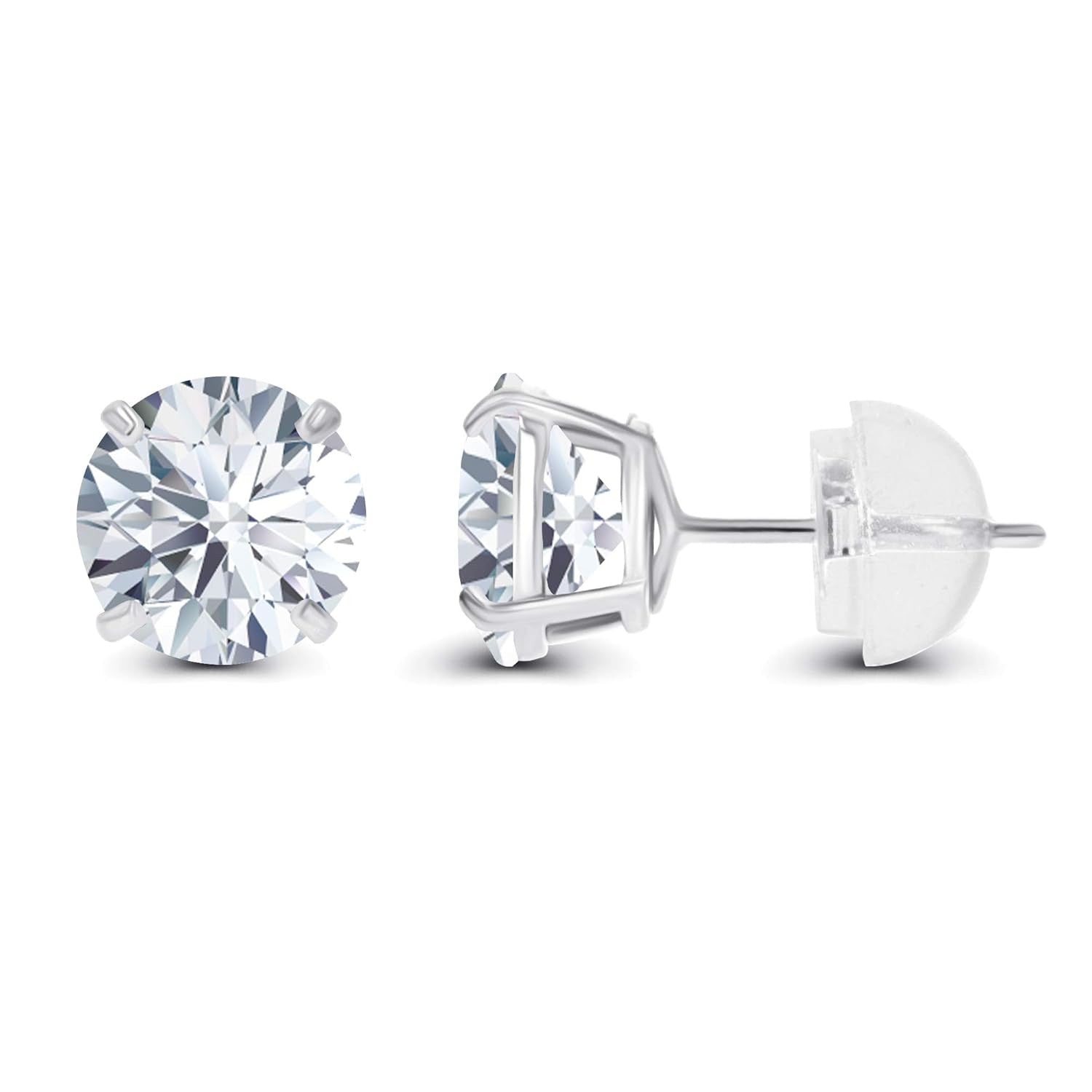 Moissanite Round Stud Earrings in 14K White Gold