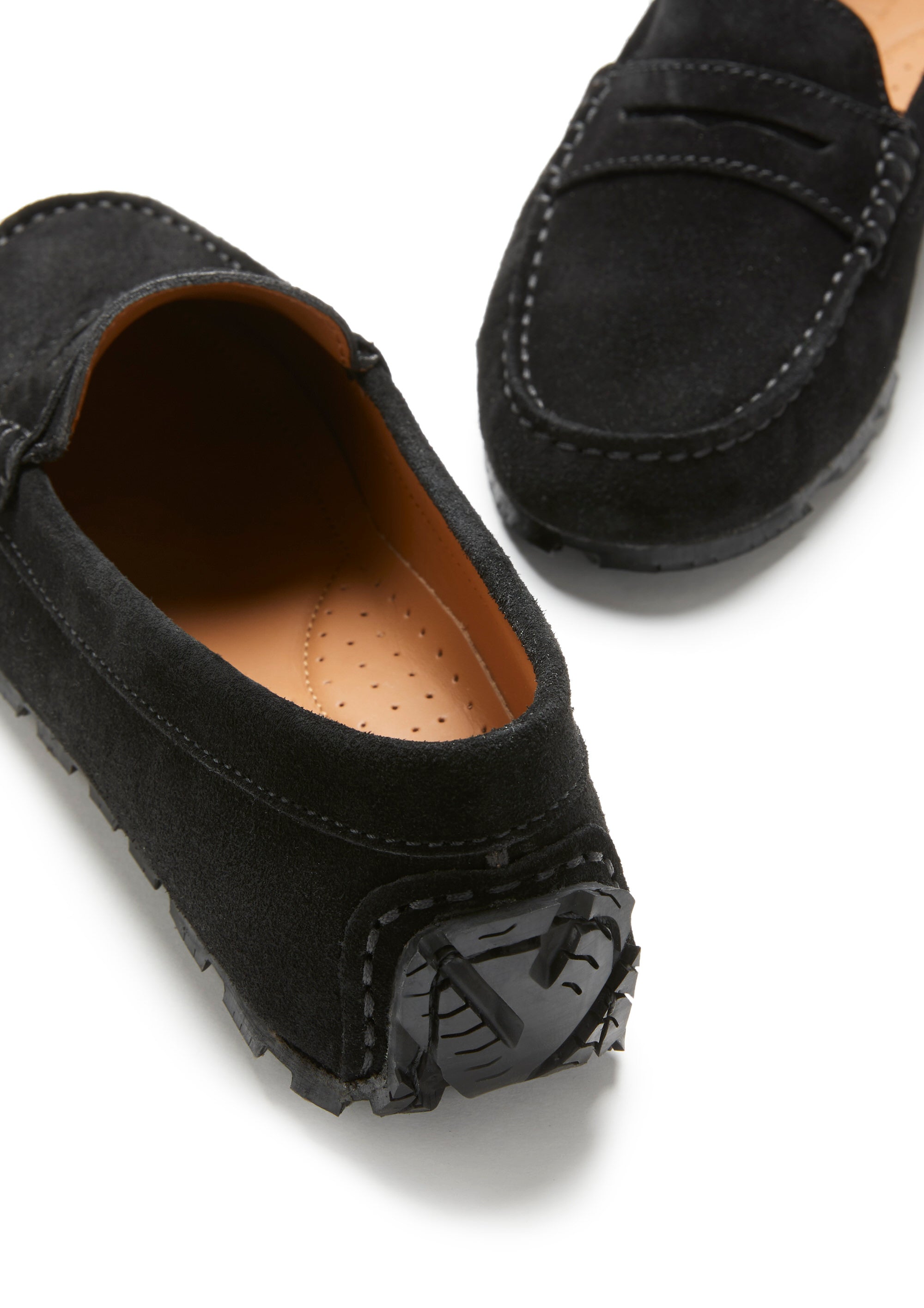 Tyre Sole Penny Loafers - Black Suede