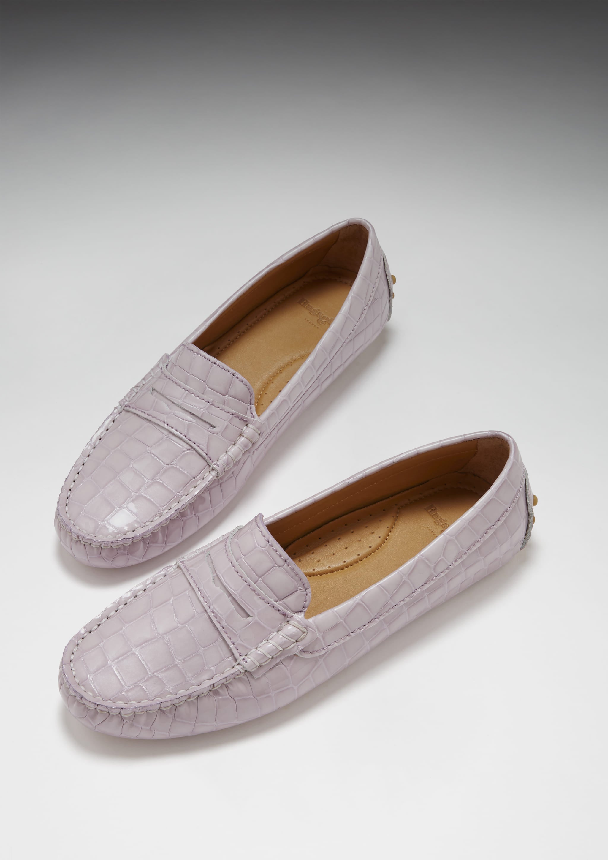 Penny Driving Loafers - Lilac Croc Print Patent Leather