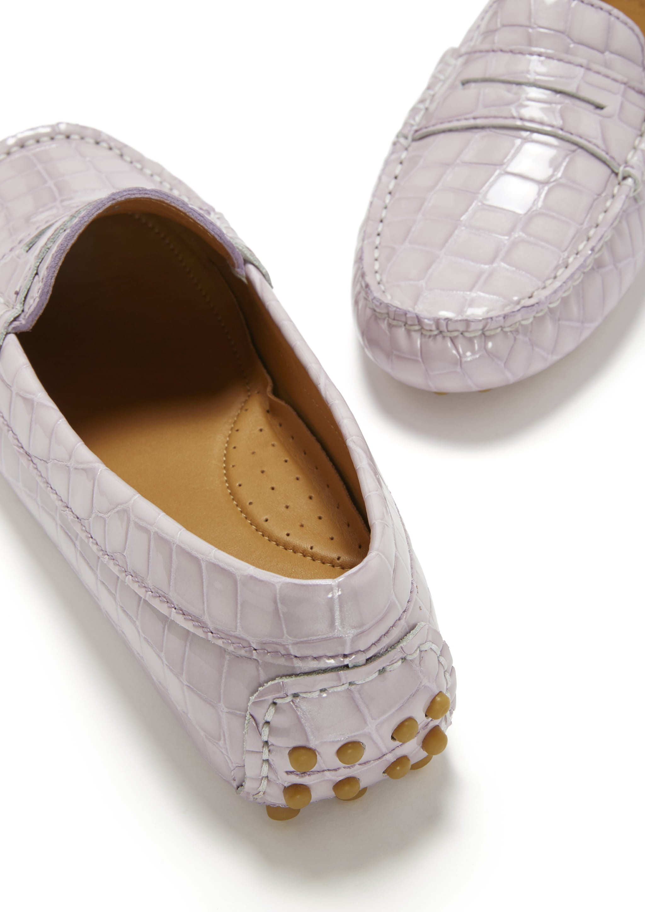 Penny Driving Loafers - Lilac Croc Print Patent Leather